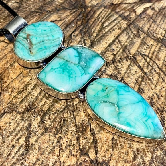 Dyed Blue Green Lace Agate Pendant 2 7/8” - Picture 5 of 9